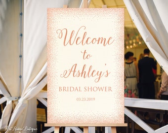 Welcome Bridal Shower Sign, Ivory Rose Gold Bridal Shower Welcome Sign, Large Welcome Sign, Floral Welcome Sign, Digital file, W332
