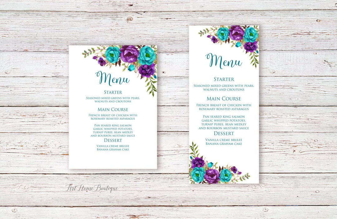 Teal And Purple Menu Card Birthday Menu Printable Purple Teal Menu Teal And Purple Menu Card Birthday Menu Printable Purple Teal Menu