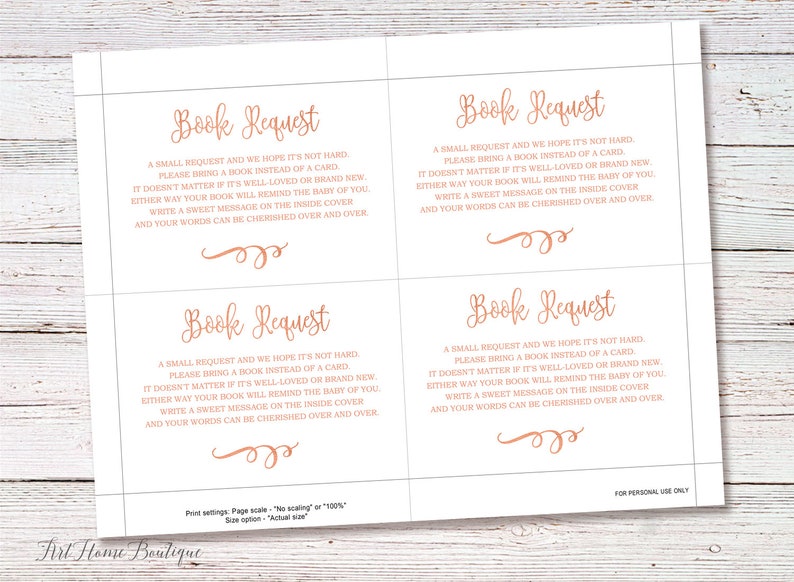 Bring a Book Instead of a Card, Bring a Book Baby Shower Insert, Book Request card, INSTANT DOWNLOAD, Digital file, BS01-RoseGold image 2