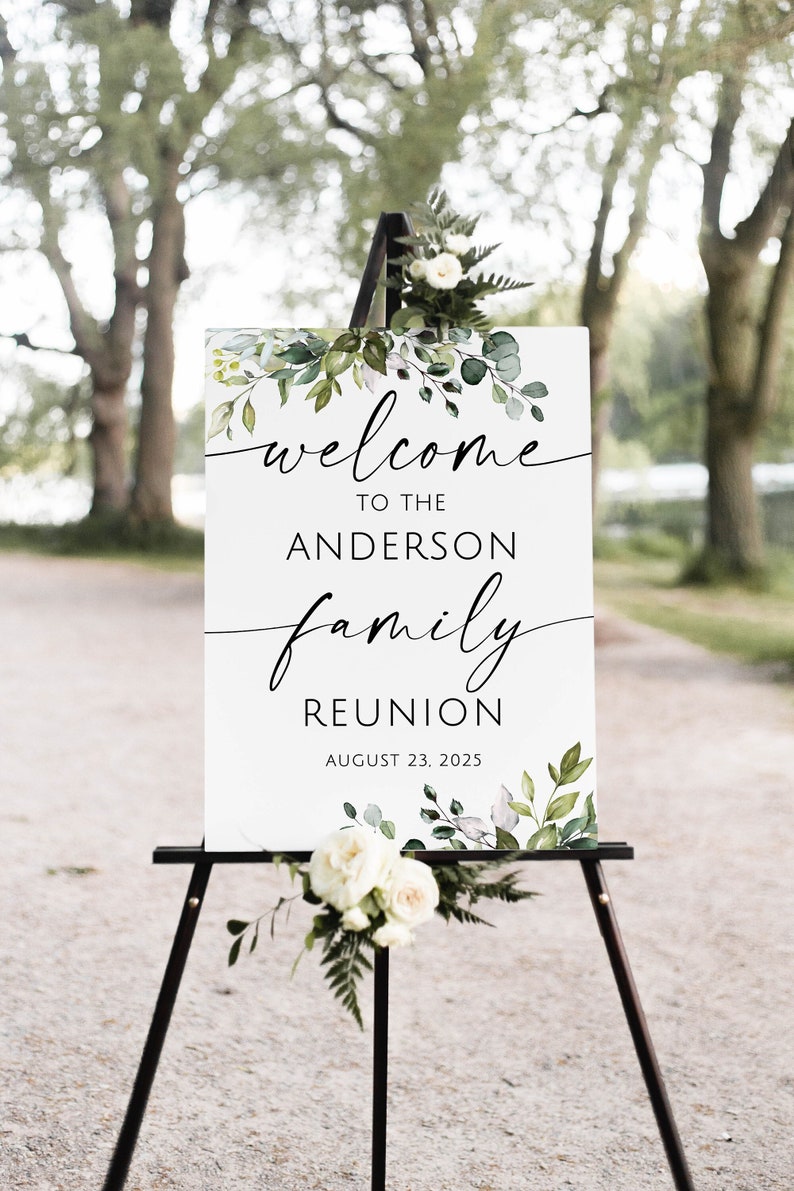 Modern Family Reunion Welcome Sign, Greenery Welcome Sign, Reunion ...