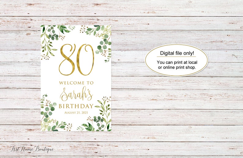 Garden Birthday Welcome Sign Greenery Birthday Welcome Sign Eucalyptus Birthday Welcome Sign W33 Any Age