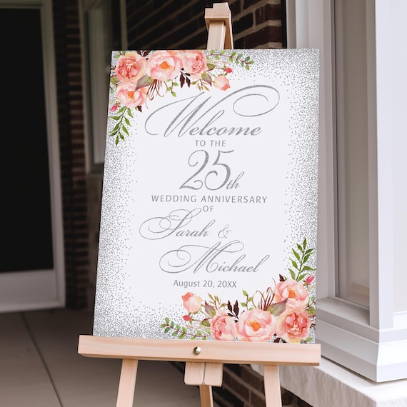 アート・デザイン・音楽 XLARGE 25TH ANNIVERSARY (with sign) Printed or Digital Coral and Silver 25th Anniversary Welcome Sign