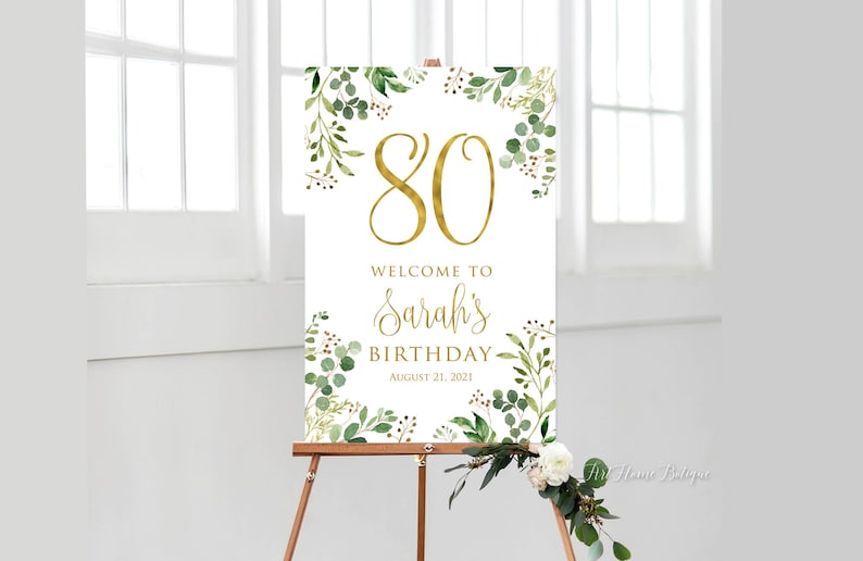 Garden Birthday Welcome Sign Greenery Birthday Welcome Sign Eucalyptus Birthday Welcome Sign W33 Any Age