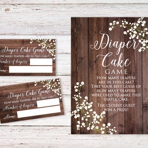 Rustic Diaper Cake Game, Baby Shower Diaper Cake Game, Instant Download, Baby’s Breath Baby Shower Insert, Gypsophila, #BS310