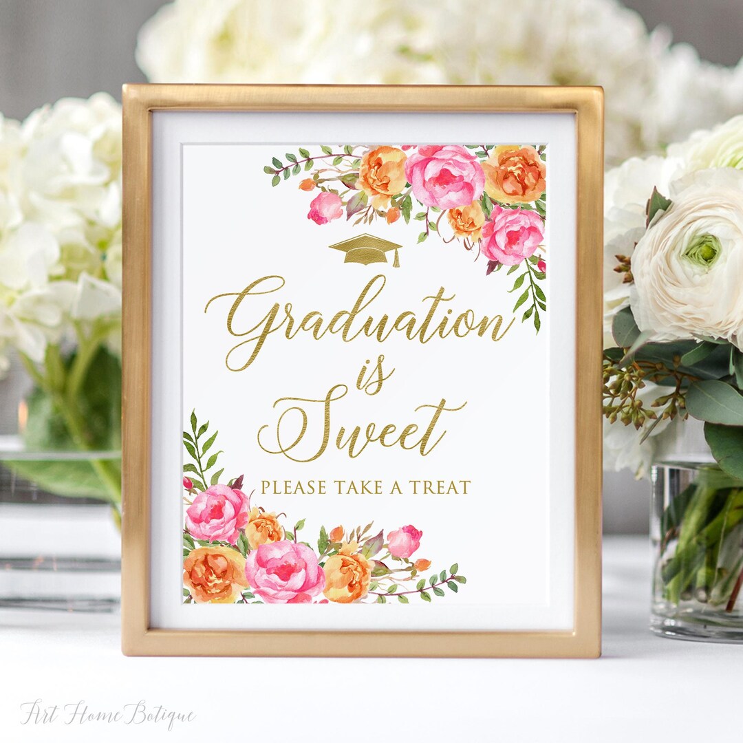 Graduation Favors Sign, Hot Pink Orange Graduation is Sweet Please Take ...