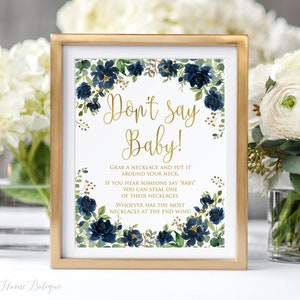 Don&#39;t Say Baby Game, Navy Baby Shower Games, Blue and Gold Baby Shower Game, Instant Download, Digital File, W577