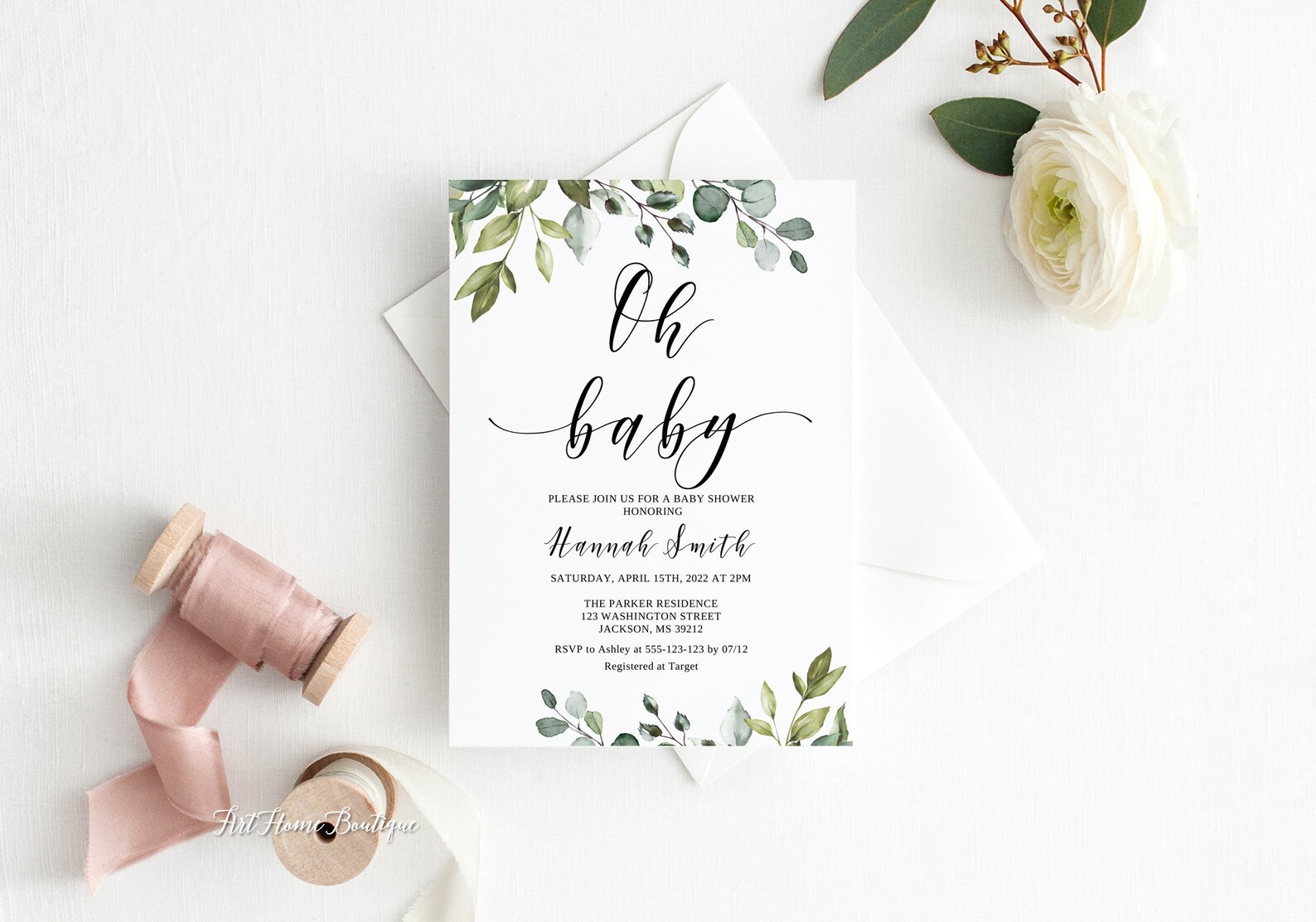 Botanical Baby Shower Invitation Greenery Baby Shower Etsy