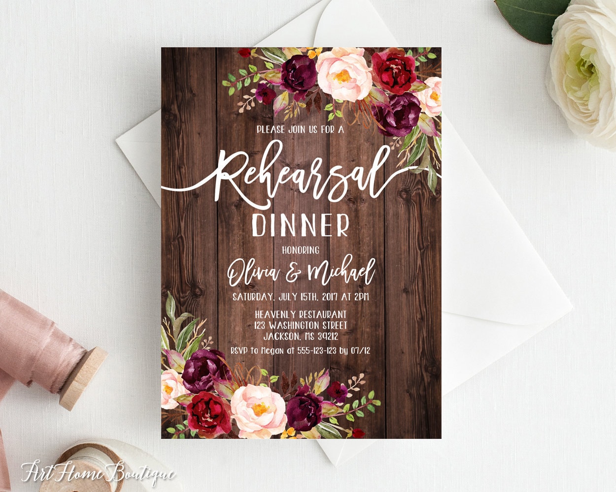 Rustic Rehearsal Dinner Invitation, Floral Rehearsal Party Invite ...