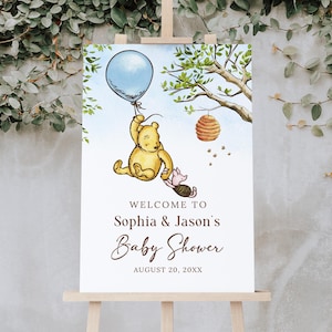 Cartello di benvenuto per baby shower di Winnie The Pooh, Cartello di benvenuto per baby shower di Winnie The Pooh per bambini, file digitale, W188