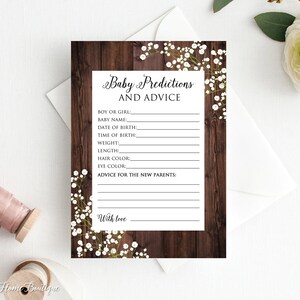 Jeu de pronostics et de conseils pour bébé, cartes de conseils pour baby shower rustique, téléchargement immédiat, fichier numérique, BS310
