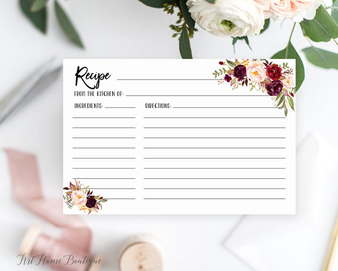 Recipe Card Recipe Card Printable Bridal Shower Recipe Card | Etsy