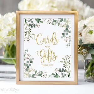 Garden Cards and Gifts Sign, Greenery Gift Table Sign, Eucalyptus Cards and Gifts Sign, W870