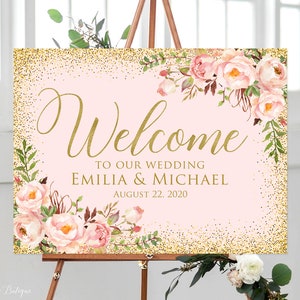 Welkomstbord bruiloft, blush roze welkomstbord bruiloft, bord landschap bruiloft, W547