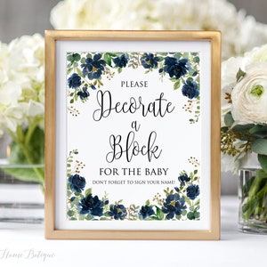 Navy Decorate a Block Sign, Decorate a Block for the Baby Sign, Please sign a block, BS507