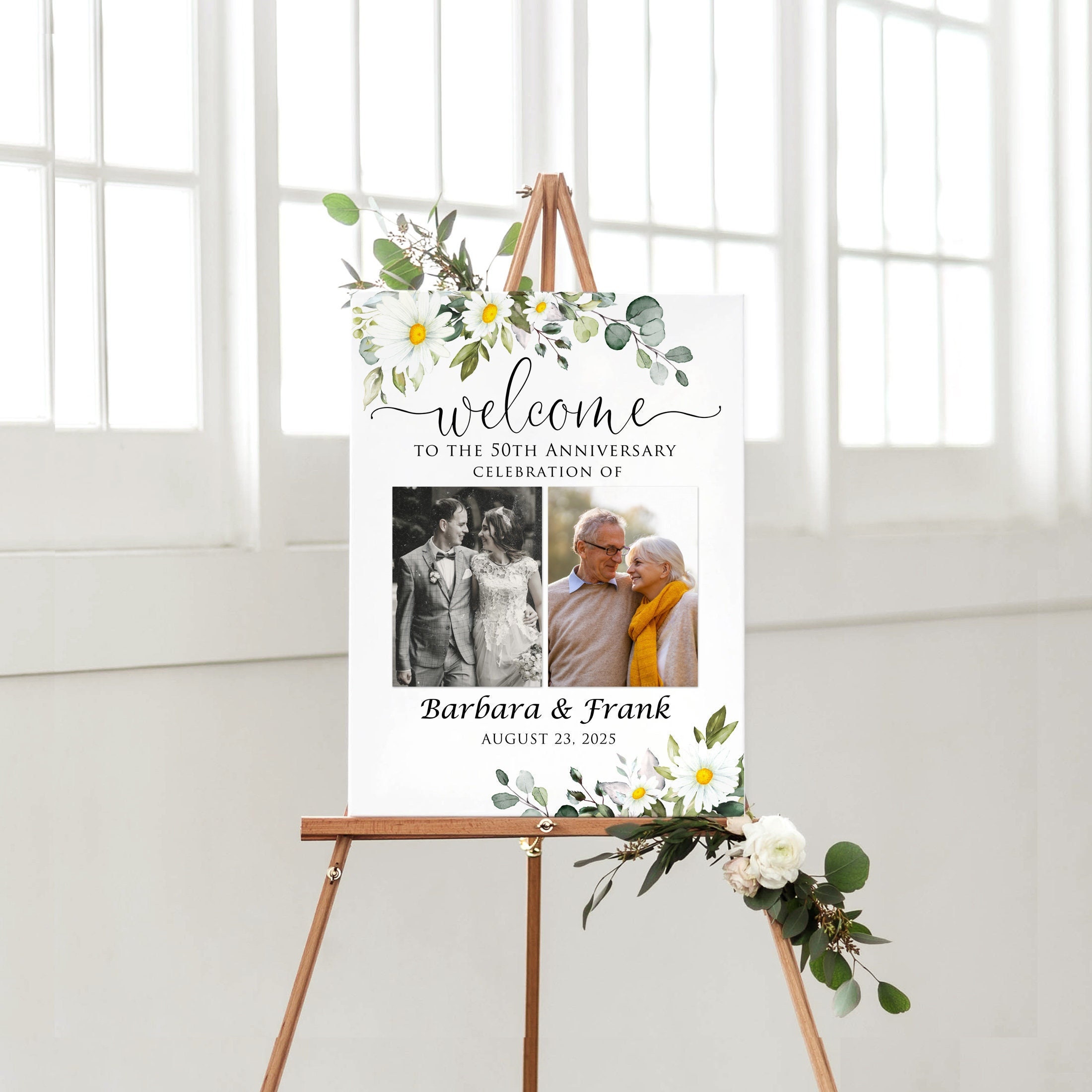 Printed or Digital Daisy Anniversary Welcome Sign, Photo Display, W1551 ...
