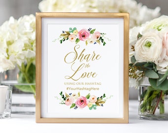 Share The Love Hashtag Sign, Share The Love Wedding Sign, Wedding Instagram Sign, Watercolor Wedding Hashtag Sign, W374
