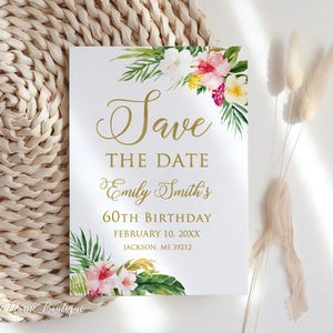 Tropischer Geburtstag Save the Date, Hawaiianischer Geburtstag Save the Date, Digitale Datei, W1516
