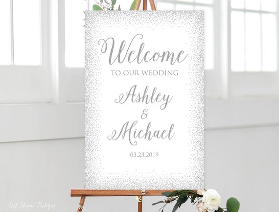 Luxury silver mirror Wedding Welcome Sign, Silver Wedding Decor