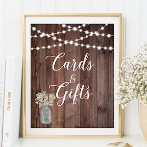 Rustic Cards and Gifts Sign, Baby’s Breath Cards and Gifts Sign, Gift Table Sign, String Lights Cards and Gifts Sign, Printable Sign, W333