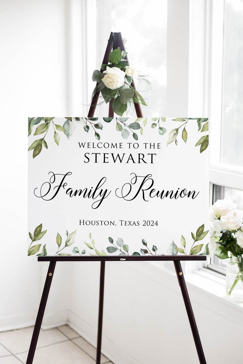 Printed or Digital Greenery Family Reunion Welcome Sign, W255-2 - Etsy