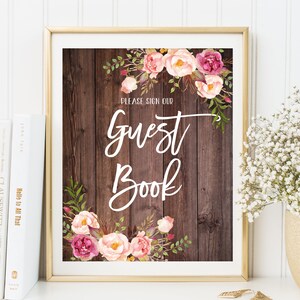 Guest Book Sign, Wedding Guest Book Sign, Please Sign Our Guest Book Sign, Floral Wedding Sign, Printable Wedding Sign, W84