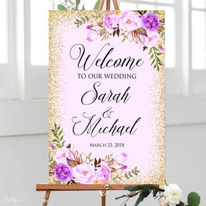 Purple Welcome Wedding Sign, Welcome To Our Wedding Sign, Large Welcome Sign, Wedding Signs Printable, Printable Welcome Sign, #W267