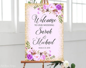 Purple Welcome Wedding Sign, Welcome To Our Wedding Sign, Large Welcome Sign, Wedding Signs Printable, Printable Welcome Sign, #W267