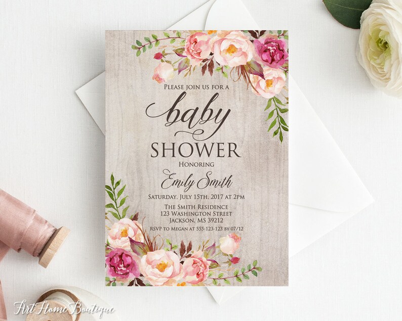Baby Shower Invitation Rustic Floral Baby Shower Invitation Etsy
