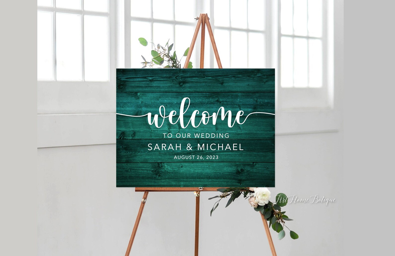 Emerald Green Wedding Welcome Sign, Rustic Green Wedding Welcome Sign ...