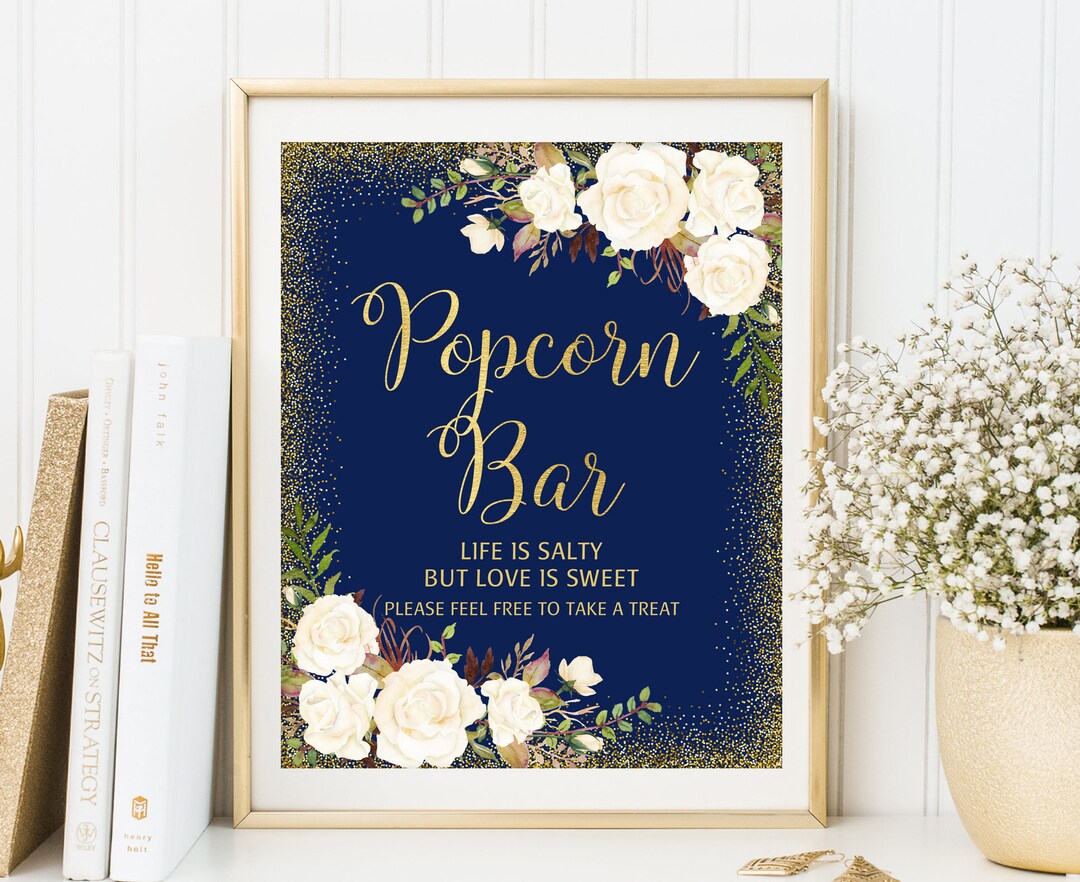 Popcorn Bar Sign Life is Salty but Love is Sweet Navy Etsy