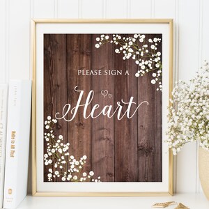 Onderteken een hartbord, hart gastenboekbord, Baby&#39;s Breath, gipskruid, W310