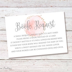 Apportez un livre au lieu d'une carte rose et gris, hors-texte Apportez un livre pour baby shower, carte de demande de livre rose gris, fichier numérique, # BS036