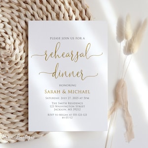 Gold Rehearsal Dinner Invitation, Modern Rehearsal Invitation, Digital File, W1127-2