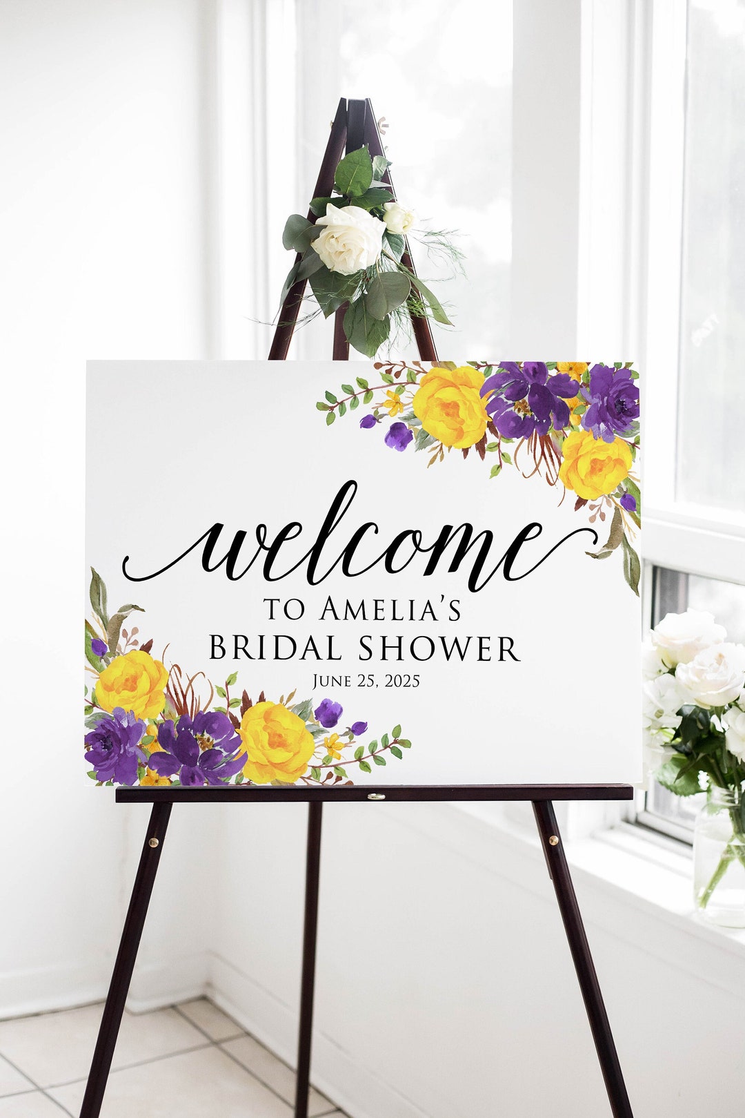 Yellow Purple Bridal Shower Welcome Sign, Yellow Purple Welcome Sign ...