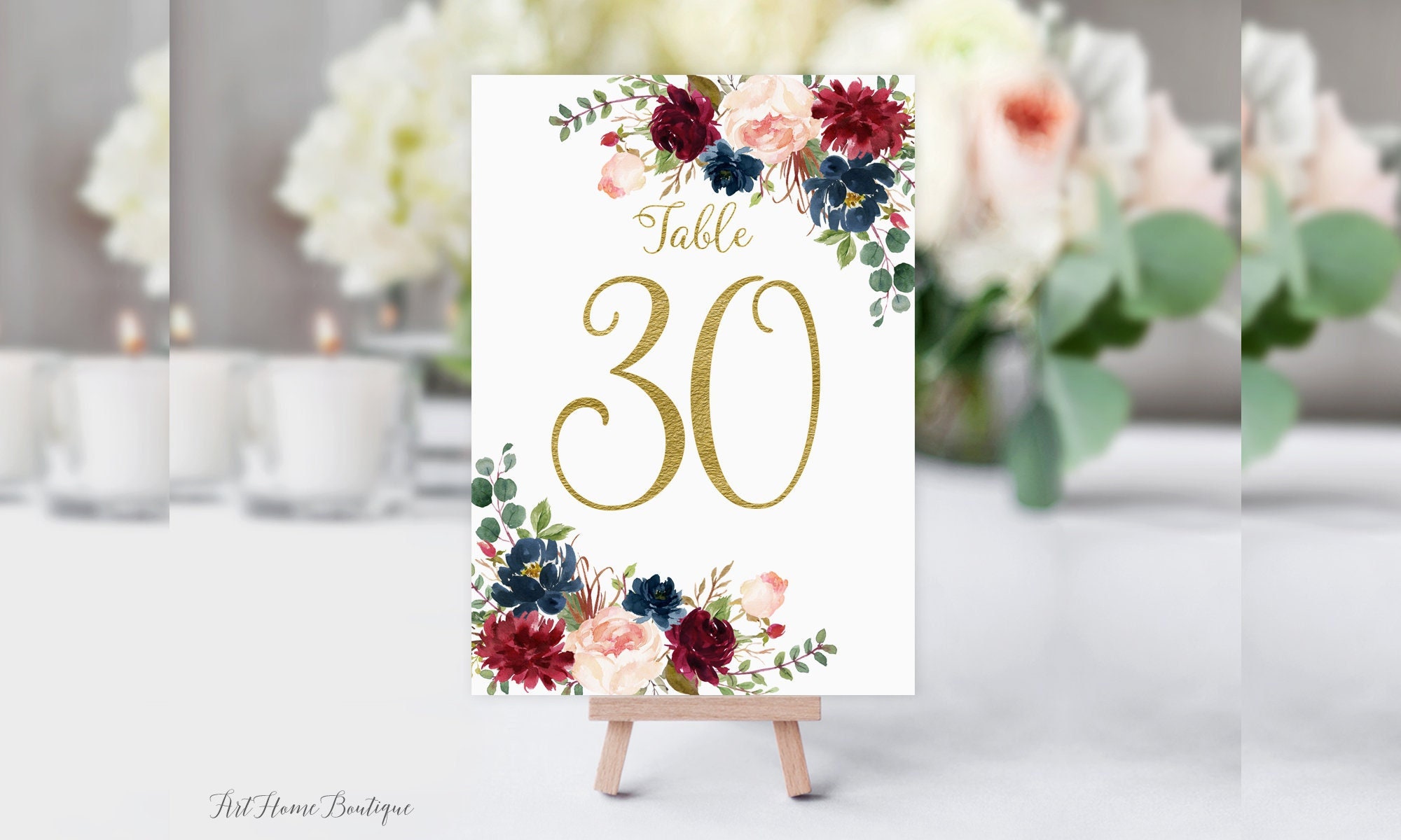 マロン　5点オーダーお打合せ画面 Burgundy Navy Wedding Table Numbers, 5x7