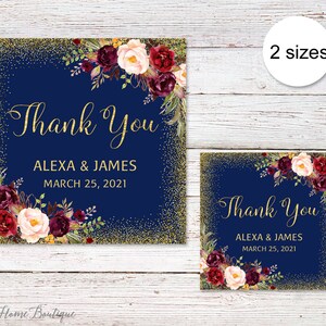 Floral Favor Tags, Thank You Tags, Navy and Gold Favor Tags, Wedding ...