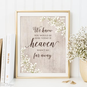 We Know You Would Be Here Today If Heaven Wasn&#39;t So Far Away, Rustic Memorial Wedding Sign, In Loving Memory, Printable, Baby’s Breath, W415