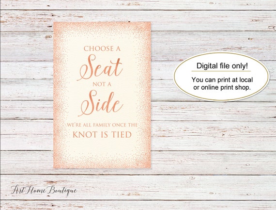 Pick a Seat Not a Side Chalkboard Decal Sign, Seating Sign, Pick a Seat  Sign, Wedding Seating, Wedding Signage, Wedding Decor, Ceremony 