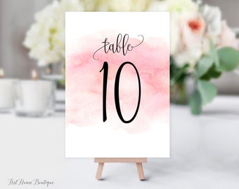 Watercolor Table Numbers, Wedding Table Numbers, Pink Table Numbers, Printable , W898