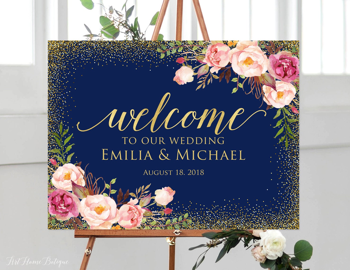 Navy Welcome Wedding Sign, Welcome to Our Wedding Sign, Horizontal ...