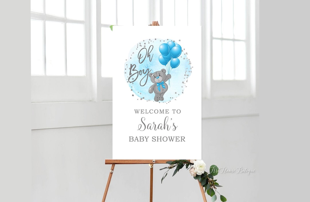 Oh Boy Welcome Sign, Bear Baby Shower Welcome Sign, Bear and Balloons ...