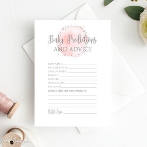Jeu de pronostics et de conseils pour bébé, cartes de conseils roses et grises pour baby shower, téléchargement immédiat, fichier numérique, BS051