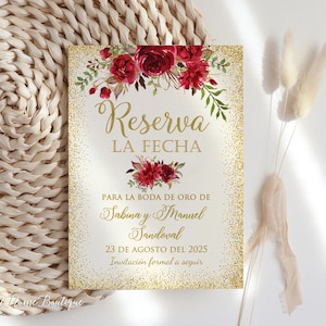 予約する、スペイン 50 周年記念 Save the Date、結婚 50 周年記念 Save The Date、スペイン Save The Date、W355-2