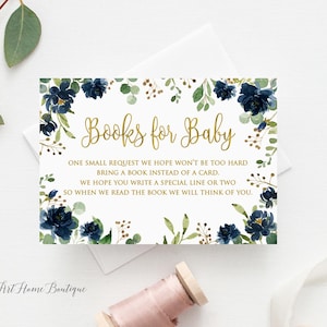 Marineblauwe babyshower, breng een boek mee in plaats van een kaart, donkerblauw, breng een boek mee babyshower invoegen, kaart voor boekverzoek, INSTANT DOWNLOAD, BS507
