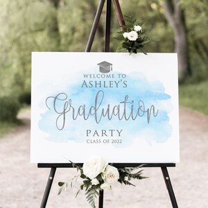 Blue and Silver Graduation Party Welcome Sign, Watercolor Graduation Welcome Sign, Grad Party Sign, Watercolor Sign, Digital File, W1402