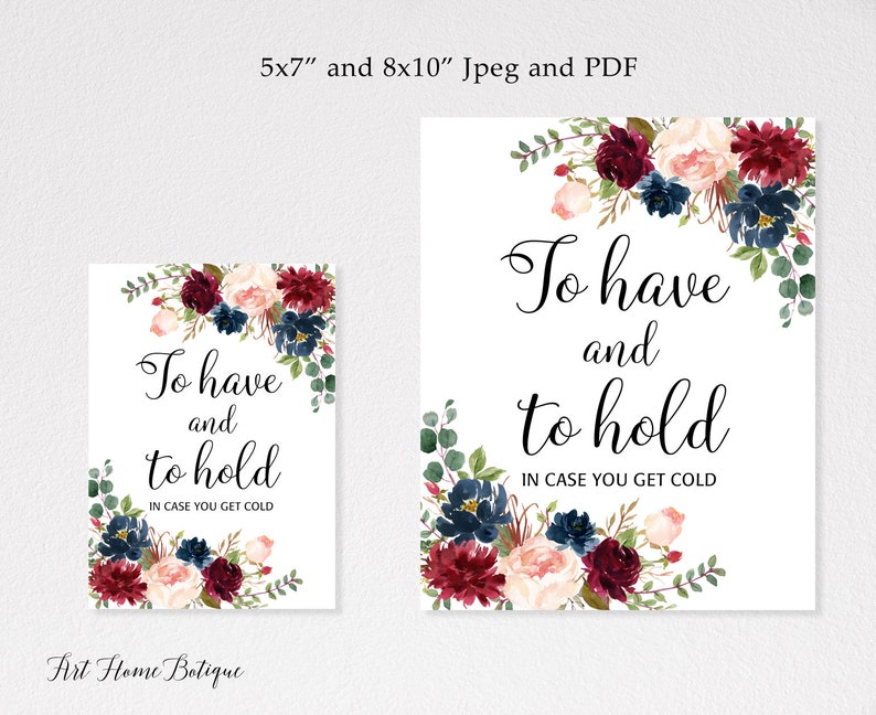Wedding Blanket Sign In Case You Get Cold Blush Marsala W411 Blanket Sign To Have and to Hold Sign Burgundy Navy Printable Sign