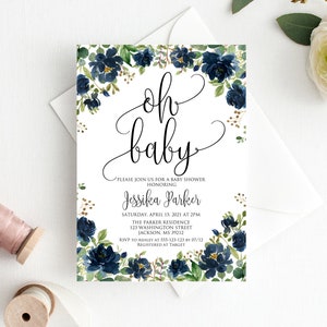 Navy Baby Shower Invitation, Oh Baby Invitation, BS507