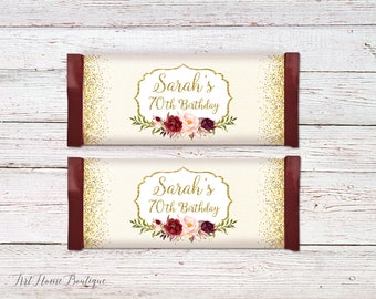Birthday Candy Wrapper Favors, Any Age Candy Bar Wrappers, Floral Candy Wrappers, Birthday Candy Bar Wrapper Covers, #BW39