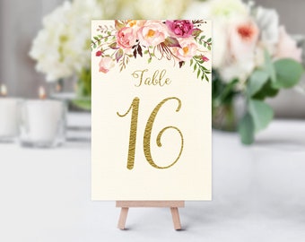 Wedding Table Numbers, Floral Table Numbers, Birthday Table Numbers, Ivory and Blush Pink Flowers, Printable Table Numbers, W23
