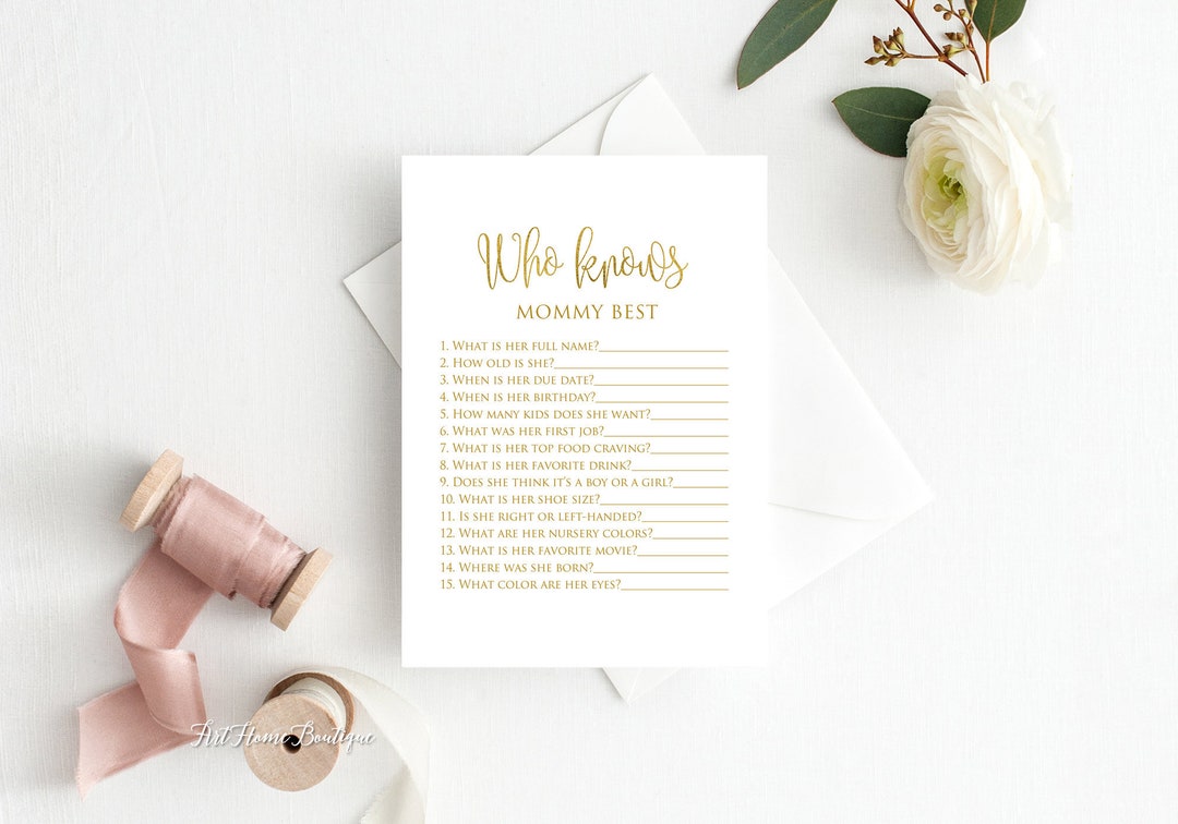 Who Knows Mommy Best Baby Shower Game Cards - 24 Pack With Gold Glitter & Pink Design